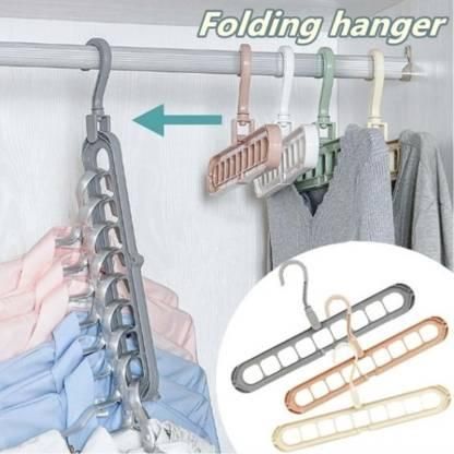 Hanger-Plastic Multi Functional Adjutable & Folding Clothes Hanger Holder Portable Anti-Slip Storage Rack Space Saving Hook for Garment Drying (Multicolor, Pack Of 8)