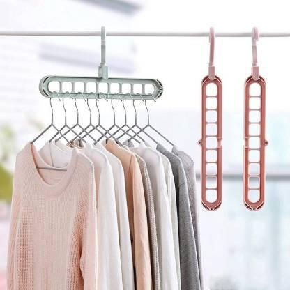 Hanger-Plastic Multi Functional Adjutable & Folding Clothes Hanger Holder Portable Anti-Slip Storage Rack Space Saving Hook for Garment Drying (Multicolor, Pack Of 8)