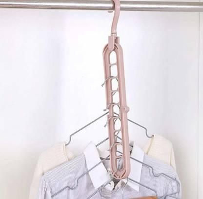 Hanger-Plastic Multi Functional Adjutable & Folding Clothes Hanger Holder Portable Anti-Slip Storage Rack Space Saving Hook for Garment Drying (Multicolor, Pack Of 8)